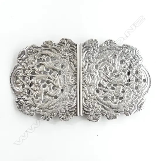 LG ORNATE STG SILVER 2 PCE BELT BUCKLE,  BIRM 1887, 51GMS L. 115mm