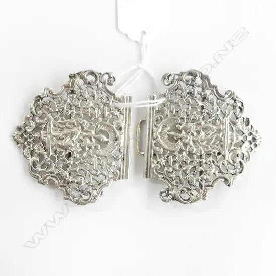 ORNATE STG SILVER 2 PC BELT BUCKLE, BIRM. 1893, 65GMS 