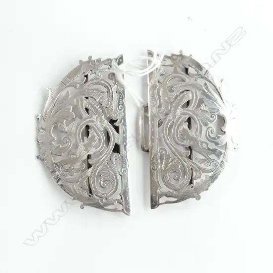 ORNATE STG SILVER 2 PC ROUND BELT BUCKLE, BIRM. 1900,  51GMS