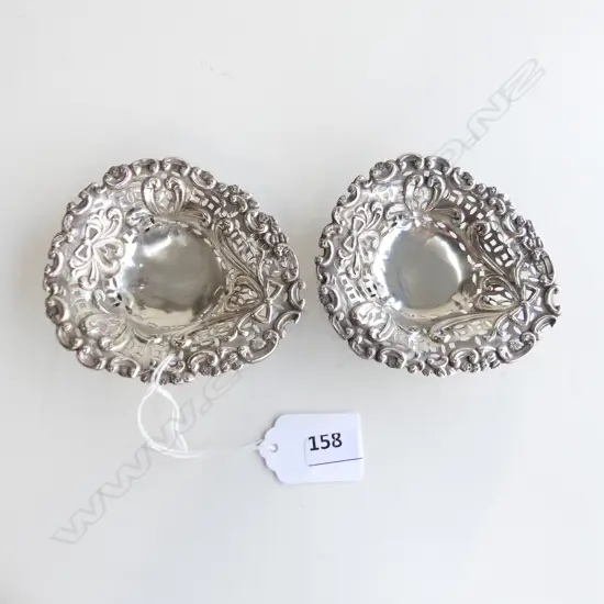 2 Stg Sil  shaped bon bon dishes.Chester 1894 43gms pair.
