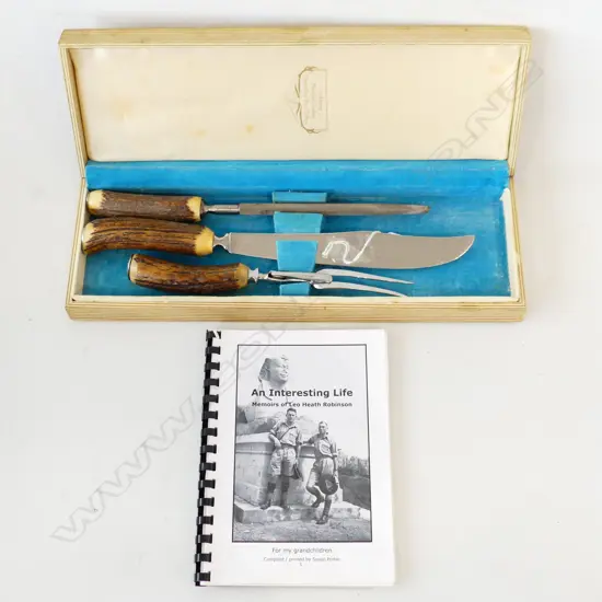 A BOXED CARVING SET . REPUTEDLY GIVEN TO THE OWNER BY SIR WINSTON CHURCHILL . WITH THEIR AUTOBIOGRAPHY