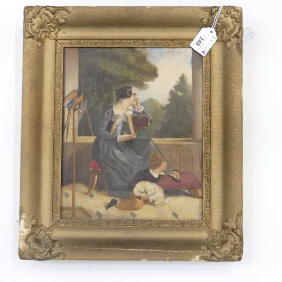 18thC OIL ON CANVAS, WOMAN & CHILD 220x180mm FRAME FAULTED