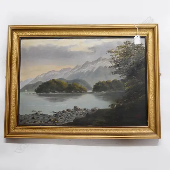 L. GRUBB, LAKE & MOUNTAIN SCENE, OIL ON CANVAS, SIGNED, 490 X 350mm