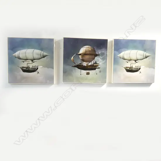 3 ART PRINTS; ABSTRACT AIRSHIPS 600x600mm