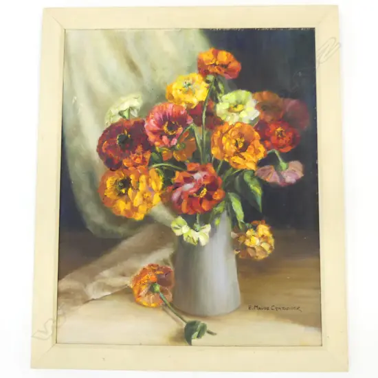 E. MAUDE CRADDOCK, FLORAL STILL LIFE OIL ON BOARD, 550x450mm