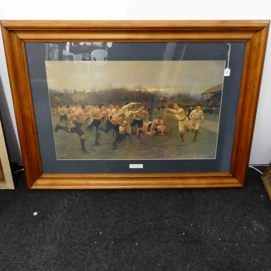 LG WILLIAM BARNS WOLLEN PRINT 'THE RUGBY MATCH' 500x800mm (845x1140mm overall)