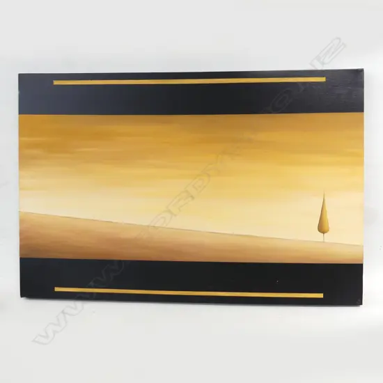 CONTEMPORARY OIL ON CANVAS ARTWORK ; OCHRE LANDSCAPE 610x915mm