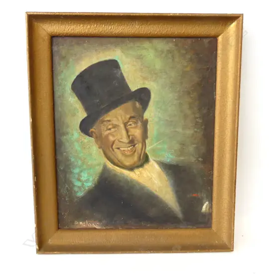 VINTAGE SIGNED PORTRAIT OF MAURICE CHEVALIER, OIL ON CANVAS 630x520mm