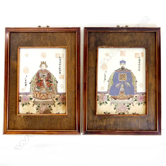 PAIR OF  FRAMED PORCELAIN CHINESE ANCESTRAL PORTRAITS, 245 x 340mm