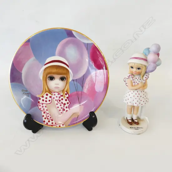 CABINET PLATE AND FIGURE, ' BALLOON GIRL' BY MARGARET KEANE . FIGURE H. 175mm PLATE Dia. 125mm 