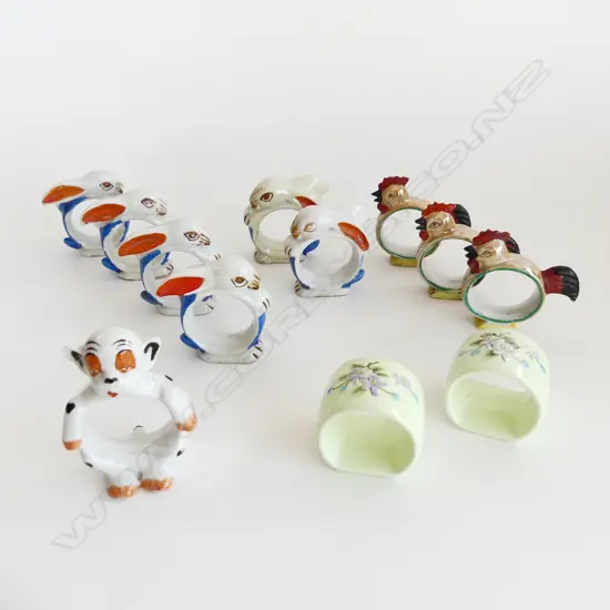 SM BOX LOT ASST VINTAGE NOVELTY NAPKIN RINGS, RABBITS. CHICKENS, MONKEY ETC.. 