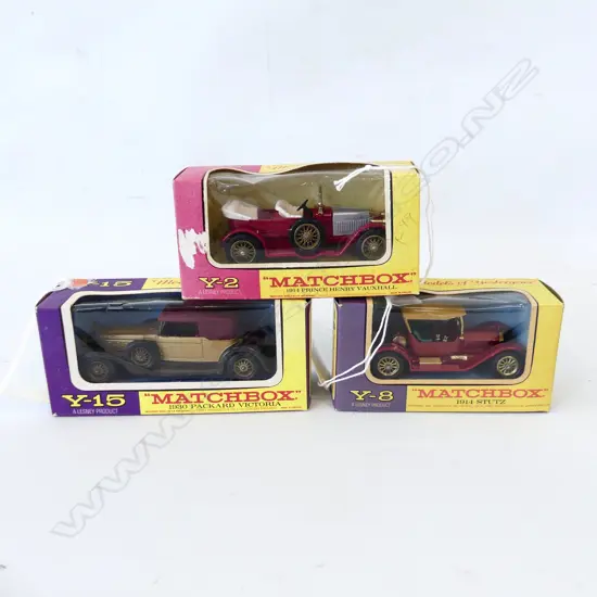3 MINT & BOXED MATCHBOX YESTERYEAR VINTAGE CARS Y2 Y8 Y15 L140MM