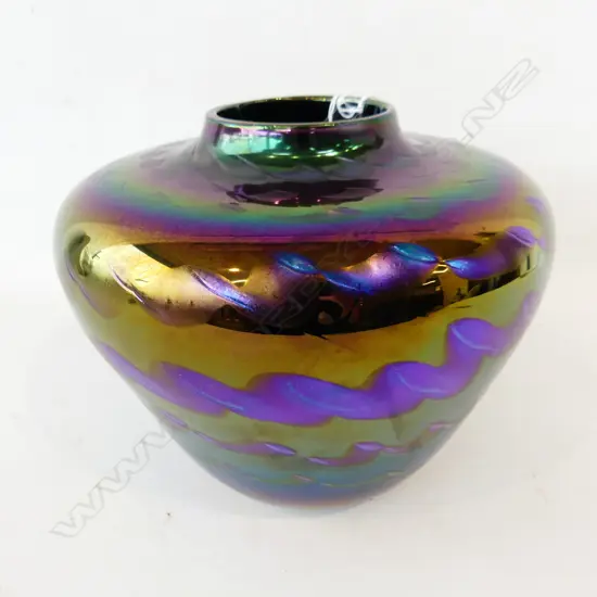 BLACK IRIDESCENT LUSTRE  GLASS VASE BY ANDREW WILLIAMS. W. 270 H. 230mm