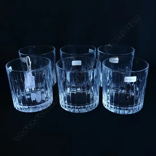 6 ROYAL DOULTON CRYSTAL GLASS WHISKY TUMBLERS ORIGINAL PRICE LABEL $479
