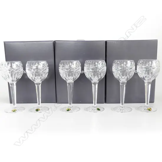 SET 6 WATERFORD CRYSTAL WINE GLASSES 'KELLS HOCK WINE' notched & entwined knot facetted stem. Boxed as new 