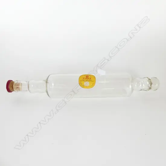 VINTAGE EXTRA LARGE PYREX GLASS ROLLING PIN ORIGINAL CORK STOPPER – FILL WITH ICE WATER FOR PERFECT PASTRY L. 460mm