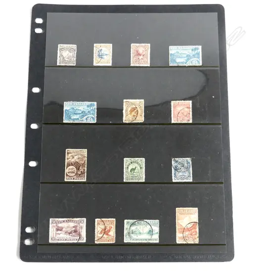 PAGE OF STAMPS; NZ 1st pictorials - London print 1898 USED