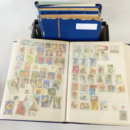 BOX ASST STAMP ALBUMS; PASIFIKA, MINT INDIA, PAKISTAN, MINT PI,  NORWAY, & MIXED