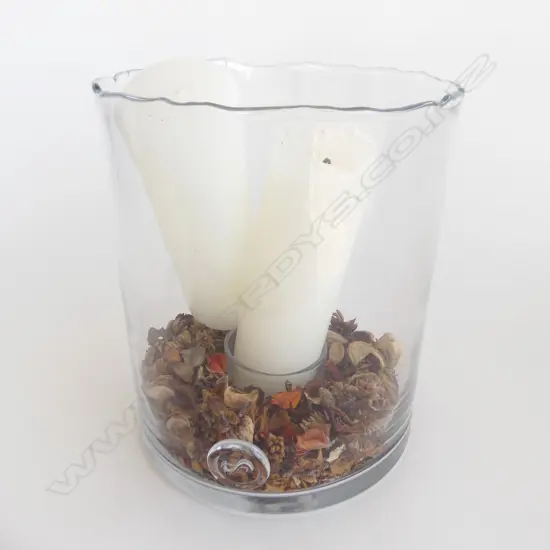 LG HURRICANE VASE w. 2 CANDLES EX CORSO DE' FIORI H.300mm / 255mm dia