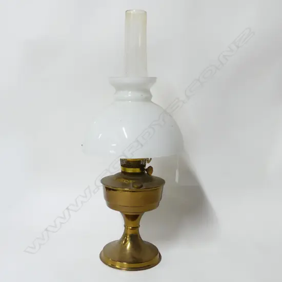 BRASS ALLADIN KERO LAMP WITH WHITE GLASS SHADE H600MM