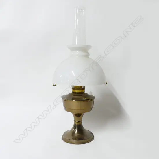 BRASS ALLADIN KERO LAMP WITH WHITE GLASS SHADE H600MM