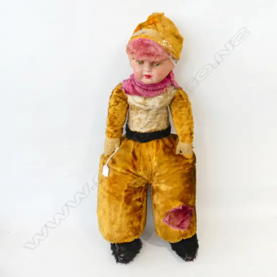 LARGE DRESSED DOLL. MACHE CONSTRUCTION WITH VELVET TYPE CLOTHING.H.750mm 
