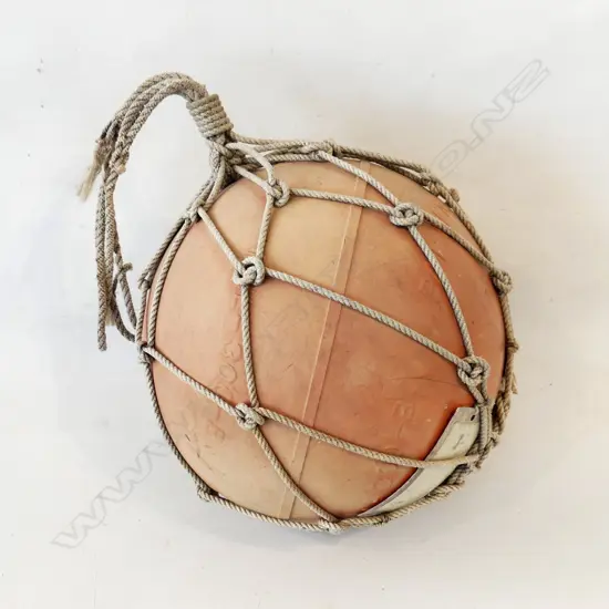 VINTAGE JAPANESE HIRATA FISHING FLOAT WITH ROPE NETTING APPROX DIA 320mm