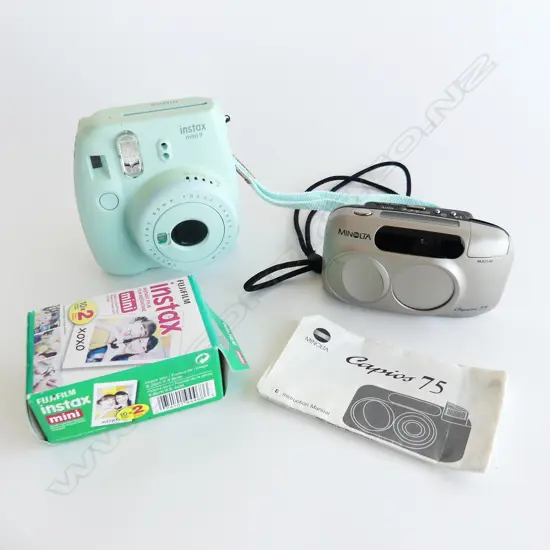 2 CAMERAS; INSTAX MINI 9 + FILM & MINOLTA CAPIOS 75