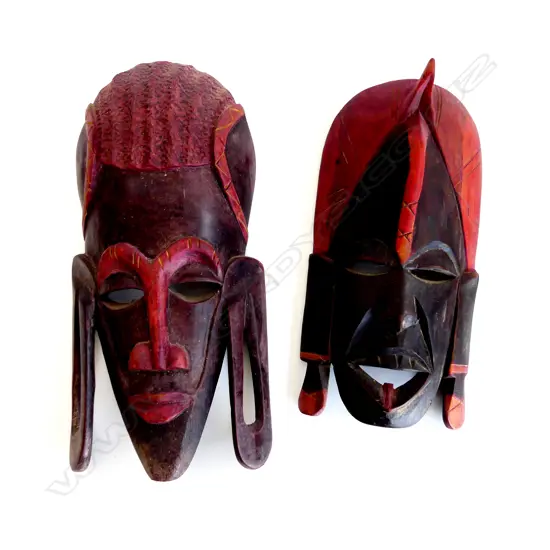 PR CARVED WOODEN AFRICAN TRIBAL MASKS H. 380, 315mm