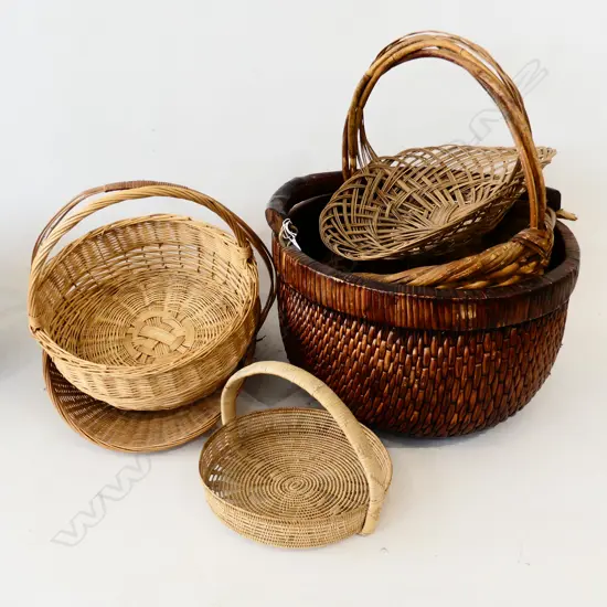 6 ASST CANE BASKETS, LARGEST DIA 400mm