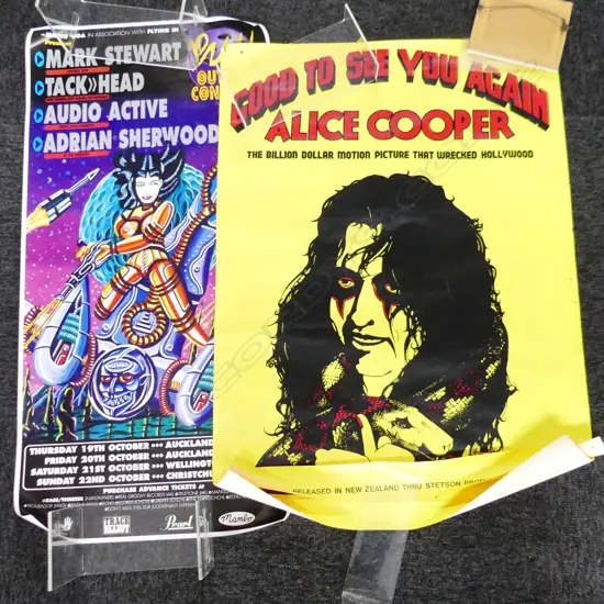 MUSIC POSTERS; ALICE COOPER, WISH YOU WERE HERE' & 90'S NZ REGGAE SOUNDS, ADRIAN SHERWOOD