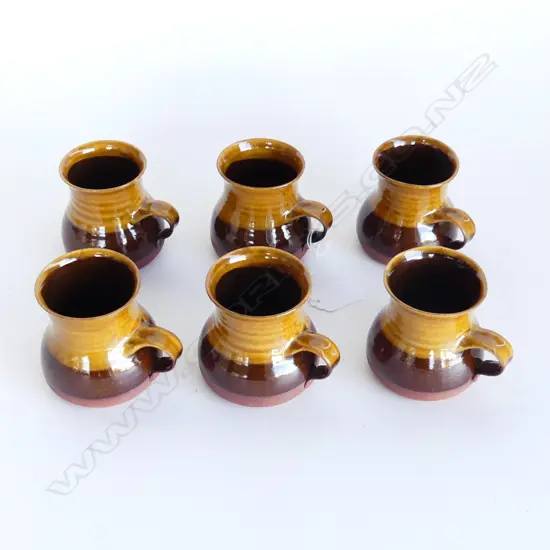 6 BARRY BALL STUDIO POTTERY CUPS (2 MINOR RIM CHIPS) H.70mm