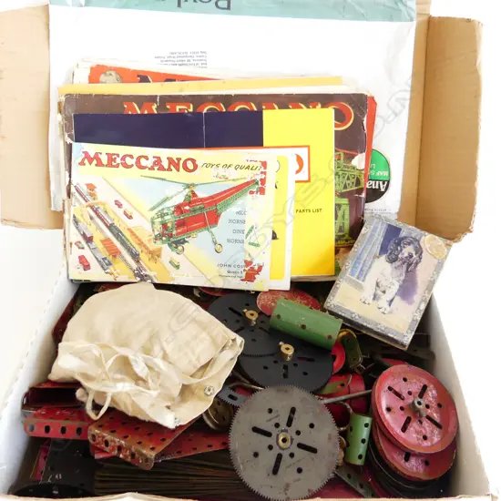 BOX ASST VINTAGE MECCANO + MANUALS 