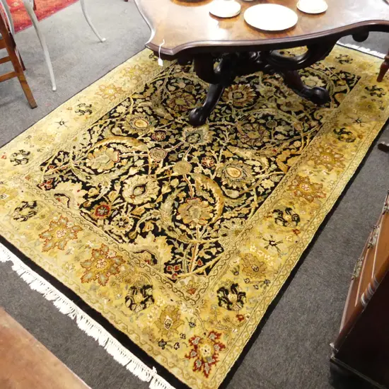 HAND KNOTTED INDO PERSIAN KASHAN RUG - BLACK & TAN 2700x1880mm