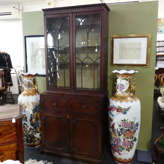 GEO.III MAHOGANY BOOKCASE CABINET some faults glass cracked 1000x550x2340mm