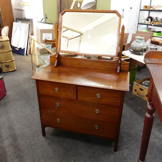 EARLY 20thC SOLID MAHOGANY DRESSER w. INLAY 990x445x1460mm