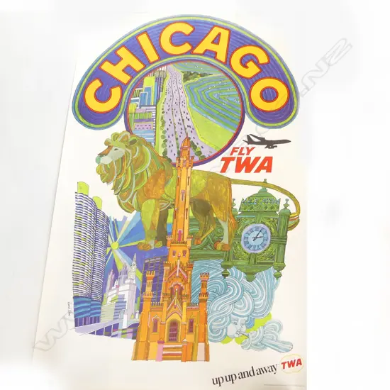 DAVID KLEIN POSTER; 'CHICAGO / FLY TWA 1020x635mm