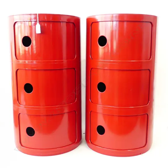 2 RED BEDSIDE CABINETS; 1 ITALIAN KARTELL, 1 MOCKA   H.575mm