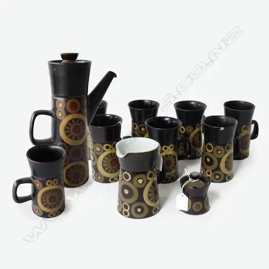 DENBY 'ARABESQUE' COFFEE SET, POT, (H.320mm) 8 LG COFFEE MUGS, MILK & SUGAR, FAULTS (11)