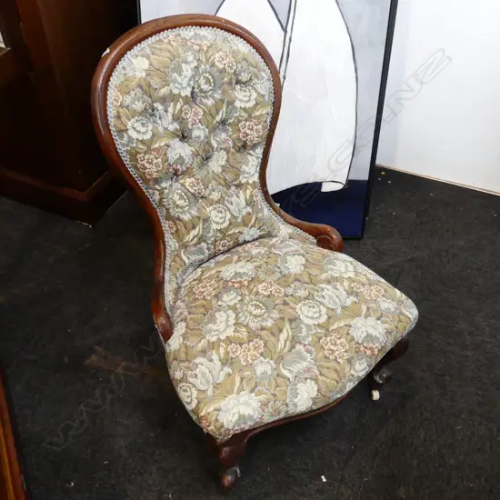 VINTAGE GRANDMOTHERS CHAIR WITH FLORAL UPHOLSTERY 