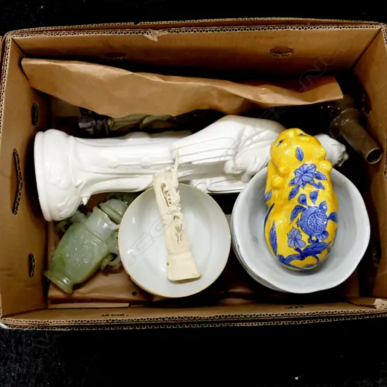 BOX LOT ORIENTAL CERAMICS ETC