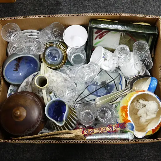 BOX LOT ASST. CHINA; IRISH PORCELAIN, NORITAKE PART DINNER SET ETC