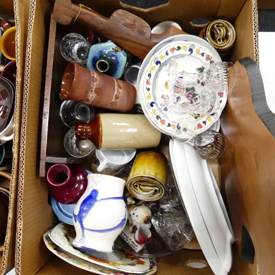 BOX LOT ASST. CHINA & CRYSTAL ETC