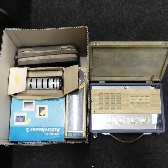 BOX LOT ASST. RADIOS, VINTAGE TOASTER ETC