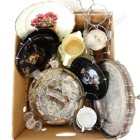 BOX LOT ASST. CHINA  CRYSTAL & SILVER PLATE