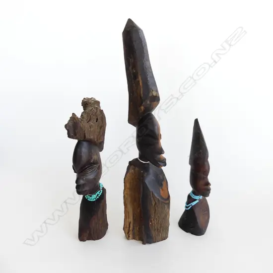3 CARVED WOODEN AFRICAN TRIBAL FIGURES, H. 465, 320, 270mm