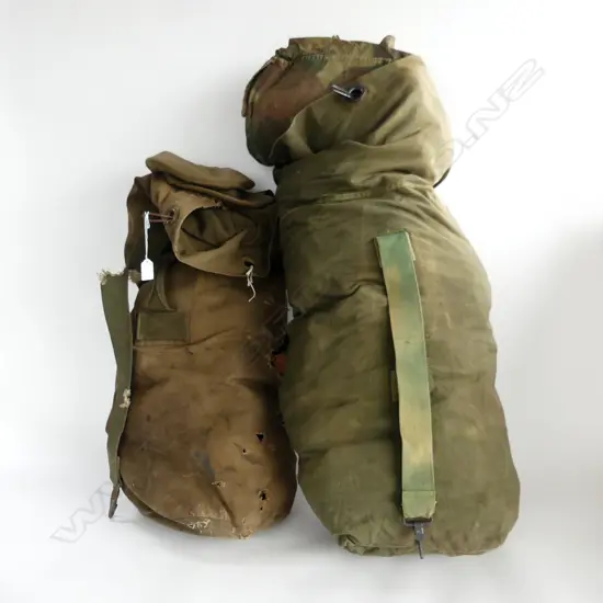 2 LG CANVAS BAGS w. ASST. MILTARY CLOTHING ETC