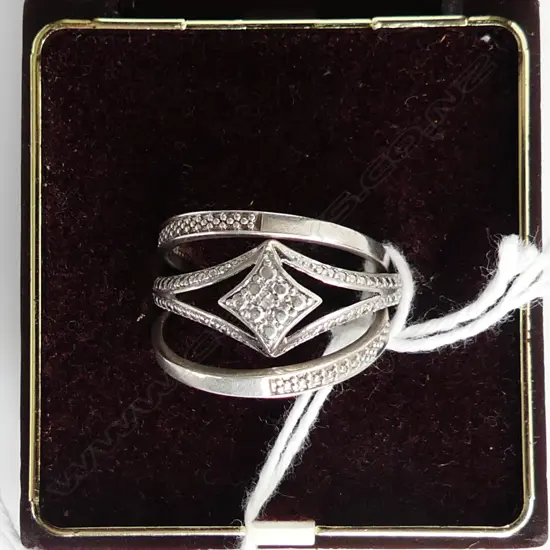 SET THREE 925 SILVER RINGS, MIDDLE RING HAS DIAMOND (TESTED)  