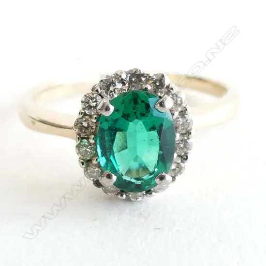 10CT DIAMOND & GREEN BIRON STONE RING 2.7 GRAMS