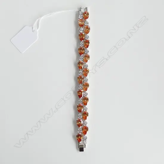 SILVER PLATE, FAUX CHAMPAGNE MORGANTE & CZ COSTUME JEWELLERY BRACELET (APPROX 60CT)